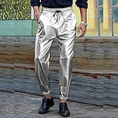 economico pantaloni casual-Per uomo Pareggiatore Pantaloni Pantaloni casual Tasche A cordoncino Vita elastica Liscio Comfort Palco Da mare Di tendenza Informale Argento Nero Media elasticità