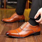 cheap Formal-Men&#039;s Two-Tone Faux Leather Oxford Shoes - Classic Lace-Up Brogue Dress Shoes with Wingtip Design for Formal and Business Wear