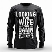 billiga Roliga T-shirts för män-Herr Rolig Slang T-shirt Långärmad T-shirt 3D-tryck Rund hals Skjorta Dagligen Designer Gata Ledigt Svart Sommar Vår Höst Kläder S M L XL XXL XXXL