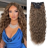 abordables Clip dans les extensions-Bouclé Clips Cheveux Synthétiques Longue Extension des cheveux A Clipser 4 pièces Résistant à la chaleur Femme