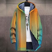 billiga fleecejacka för män-Herr Rand Geometri Gradvis Vinterkappa Fleece-jacka Kappa Håller värmen Andningsfunktion Bekväm Mode Streetwear Sport Sport &amp; Utomhus Dagliga kläder Utekväll Dragkedja Ficka Mönster Höst vinter