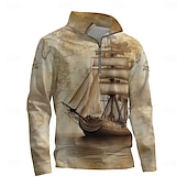 abordables Sudaderas 3D para hombre-Hombre Graphic Bote Sudaderas Sudadera con un cuarto de cremallera Manga Larga Camisa de entrenamiento Escote Chino Diario Casual retro de la vendimia Impresión 3D Vacaciones Noche Ropa de calle