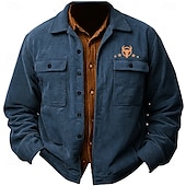 levne pánské košilové sako-Pánské Pevná barva Kráva Košile bunda Overshirt Dlouhý rukáv Vinobraní Africký vzor Na den Podzim zima Košile s límečkem Tlačítko nahoru 3D tisk 2 kapsy 1ks Armádní zelená Námořnická modř Hnědá