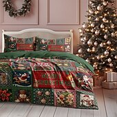 baratos Quarto de Natal-conjunto de capa de edredom de natal estilo vintage patchwork design conjunto de edredom de natal completo inclui capa de edredom e fronhas perfeito para adicionar alegria sazonal e conforto à decoração do seu quarto