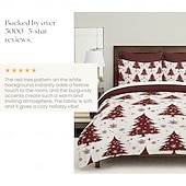 baratos Roupa de Cama de Natal-capa de edredom de natal com design de árvore de natal vermelha roupa de cama festiva 100% algodão macio e aconchegante para decoração sazonal de quarto queen king size
