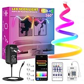 رخيصةأون إضاءات نيون LED-شريط إضاءة نيون RGB مقاوم للماء بطول 2-5 أمتار مع إضاءة بكسل قوس قزح قابلة للعنونة ومزود بشبكة واي فاي &amp;التحكم في التطبيق ومزامنة الموسيقى لعلامة LED DIY &amp;ديكورات حائط dc12v ws2811