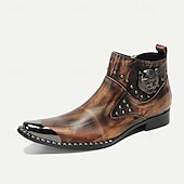 cheap Premium Leather Boots-Men&#039;s Premium Cowhide Leather Motorcycle Boots with Studded Design, Brown Gradient Finish, and Metallic Detailing – Perfect for Biker Style and Casual Outfits
