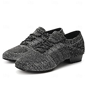 economico Scarpe per danza jazz-scarpe da ballo jazz da donna in maglia glitterata nera con design allacciato e suola in pelle scamosciata - scarpe da ballo leggere e traspiranti per sala da ballo e balli latini