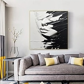 economico Ritratti-dipinto a olio astratto fatto a mano, dipinto a mano in bianco e nero, spatola, ragazza, dipinto a olio, figura in bianco e nero, pittura a olio, arte murale, grande dipinto in bianco e nero, pittura