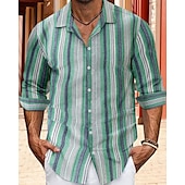economico camicia da uomo con bottoni-Per uomo Camicia Camicia Estiva Camicia casual Camicia da Spiaggia Camicia con Bottoni Camicie a righe Giallo Marrone chiaro Blu Verde Kaki Manica Lunga A righe Bavero Vacanza Camicia hawaiana