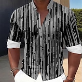 halpa Geometric Pattern-Miesten Raidoitettu Geometrinen printti Pukupaita Button Up paita Pitkähihainen Vapaa-aika Loma Päivittäin Kesä 봄 &amp; Syksy Nauhakaulus isoisän kaulus 3D-tulostus Sininen Apila Khaki Mustavalkoinen