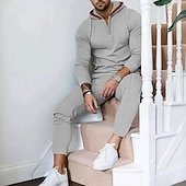 abordables sudaderas basicas-Hombre Sudadera Tracksuit Negro Blanco Azul Real Caqui Gris Con Capucha Plano 2 Piezas Deporte Diario Festivos Ropa de calle Básico Casual Primavera &amp; Otoño Ropa Sudaderas con capucha Sudaderas