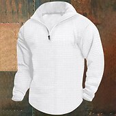 levne Základní mikiny_-Pánské Mikina Waffle mikina Čtvrtletní mikina na zip Černá Bílá Fialová Armádní zelená Khaki Poloviční zip Bez vzoru Rýhovaný Čtvrtletní zip S texturou Vánoce Denní Dovolená netisknutelný Polyester