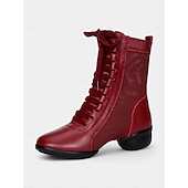 abordables Bottines de danse-bottes de danse à lacets rouges pour femmes avec empiècements en maille et talon bas, idéales pour les spectacles de jazz, de salon et de danse latine