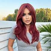 economico Parrucche trendy sintetiche-Parrucche sintetiche Uniformi Costumi di carriera Da principessa Liscio Kinky liscia Parte di mezzo Taglio scalato A macchina Parrucca 22 pollici Marrone / Borgogna Capelli sintetici Per donna