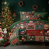 baratos Quarto de Natal-conjunto de capa de edredom de natal estilo vintage patchwork design conjunto de edredom de natal completo inclui capa de edredom e fronhas perfeito para adicionar alegria sazonal e conforto à decoração do seu quarto