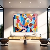 preiswerte Gemälde mit Menschen-handgemachtes farbenfrohes modernes Ölgemälde auf Leinwand, großes handgemaltes abstraktes strukturiertes Personengemälde, Wandkunst, zeitgenössisches minimalistisches Kunstwerk, Wandgemälde für
