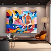 preiswerte Gemälde mit Menschen-handgemachtes farbenfrohes modernes Ölgemälde auf Leinwand, großes handgemaltes abstraktes strukturiertes Personengemälde, Wandkunst, zeitgenössisches minimalistisches Kunstwerk, Wandgemälde für