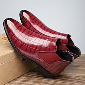 baratos Botas do Chelsea-Botas chelsea masculinas pretas com padrão de crocodilo em couro sintético - elegantes botas de cano curto sem cadarço para uso formal e profissional