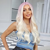 voordelige Synthetische trendy pruiken-Synthetische pruiken Uniformen carrière Kostuums Prinses Gekruld Golvend Middelste stuk Gelaagd kapsel Machinegemaakt Pruik 66.0 cm Goudroze Synthetisch haar Dames Cosplay Feest Modieus Roze