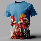 billiga T-shirts med djurmönster-Herr Tupp T-shirt Kortärmad T-shirt 3D-tryck Rund hals Skjorta Mode Fritids- Gata Utomhussport Svart Vit Rubinrött Sommar Vår Kläder S M L XL XXL XXXL