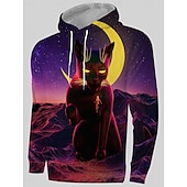 baratos Moletons-Gato Moletom Pullover dia das Bruxas 3D Bolso frontal Arte Gráfica Para Casal Homens Mulheres Adulto Dia Das Bruxas Carnaval Baile de Máscaras Impressão 3D Festa Casual / Diário