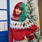 お買い得  パーティーウィッグ-人工毛ウィッグ ユニフォーム キャリアコスチューム プリンセス カール ウェーブ ミドル部 レイヤード・ヘアカット 機械製 かつら 14 インチ ローズ / グリーン 合成 女性用 コスプレ パーティー ファッション 多色