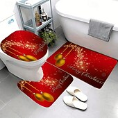 halpa Christmas Bath-3 kpl joulukylpymatot ja -mattosarjat joulun liukumaton vettä imevä kylpymatto, wc-istuimen/kannen kansi, u-muotoinen wc-matto, kodin ovimatot karhun jalanjäljet