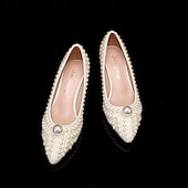 baratos Semi-formal-Mulheres Sapatos De Casamento Sapatos brancos Sapatos de vestir Casamento Festa Floral Cor de contraste Saltos de casamento Sapatos de noiva Sapatos de dama de honra Pérolas Sintéticas Miçangas Salto