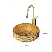 abordables Lavabos de cubeta-Combinación de lavabo de baño redondo, lavabo de baño de vidrio enchapado contemporáneo y grifo de cascada con acabado cromado