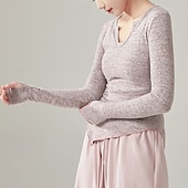 billiga Dansträning-Sportkläder Topp Ren Färg Tvinning Dam Prestanda Träning Långärmad Hög Polyester