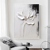 preiswerte Blumen-/Botanische Gemälde-Ölgemälde handgemaltes 3D-Blumengemälde, handgefertigtes Palettenmesser, Blumen, Ölgemälde, Wandkunst, großes 3D-weißes Strukturgemälde, moderne dekorative Gemälde, Impressionismus, abstraktes weißes