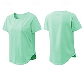 tanie Koszulki biegowe i topy-Damskie Běžecké tričko Krótki rękaw Tee Tshirt Codzienny Athleisure Solidne kolory Szybkie wysychanie Miękka Oddychający Trening w siłowni Chodzenie Jogging Odzież sportowa Odzież sportowa Morelowy