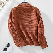 voordelige Effen kleuren-Dames Trui Elegant Modieus Dagelijks Effen Kleur Onechte nek Gebreid Lange mouw Normale tops breien Werk Rood Bruin Beige Herfst Winter