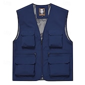 cheap Men&#039;s Vest-Men&#039;s Vest Gilet Fishing Vest Hiking Vest Daily Date Vacation Fashion Casual Spring &amp;  Fall Mesh Pocket Polyester Breathable Comfortable Plain Zipper V Neck Regular Fit Black Yellow Red Navy Blue Vest
