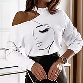 preiswerte Damen Grafik Tops-Damen Tunika Vintage Langarm Asymmetrisch Neujahr Schwarz Weiß Frühling Herbst Winter