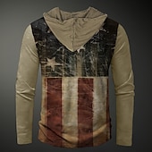 baratos moletons 3d masculinos-Homens American US Flag Patriótico Moletom Moletons Moletom Manga Longa Moletom com capuz Gola Redonda Moda Impressão 3D cáqui Com Cordão Outono Inverno Designer