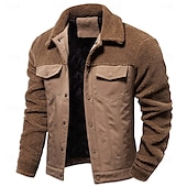 economico Giubbotti e cappotti da uomo-Per uomo Giacca in pile Giacca da lavoro Esterno Capodanno Tenere al caldo Collage Tasche Inverno Primavera &amp; Autunno Multistagione Collage Di tendenza Streetwear Collo ripiegabile Blu marino Cachi