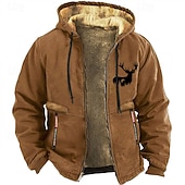 זול הודיות ציד-Men's Cowboy Deer Sweatshirt Long Sleeve Sweatshirts  Hooded Vintage Western Style Vacation Going out Fall &amp; Winter Black Brown Green Clothing Apparel Designer Graphic Print S M L XL XXL XXXL