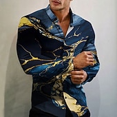 economico Geometrica-Per uomo Geometrica Effetto marmo Camicia Camicia con bottoni Manica lunga Di tendenza Originale Informale Esterno Informale Per eventi Estate Primavera Collo ripiegabile Stampa Bottone giù Nero
