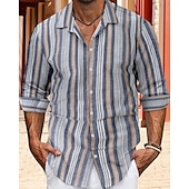 economico camicia da uomo con bottoni-Per uomo Camicia Camicia Estiva Camicia casual Camicia da Spiaggia Camicia con Bottoni Camicie a righe Giallo Marrone chiaro Blu Verde Kaki Manica Lunga A righe Bavero Vacanza Camicia hawaiana