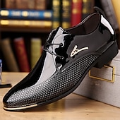 baratos Formal-sapatos oxford masculinos de couro envernizado - sapatos sociais elegantes com cadarço e design texturizado para negócios e ocasiões especiais