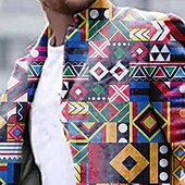 cheap Men&#039;s Print Lightweight Coats-Men&#039;s Color Block Graphic Prints Geometry Winter Coat Overcoat Coat Warm Breathable Comfortable Fashion Streetwear Business Work Wear to work Going out Pocket Print Fall &amp; Winter Turndown Long Sleeve