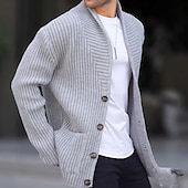 preiswerte Herren Strickjacke-Herren Strickjacke Strickpullover Gerippt Stricken Standard Knopf hoch Seitentaschen Feste Farbe Kargen Modisch Klassisch Freizeitskleidung Verabredung Bekleidung Herbst Winter Schwarz Grün M L XL