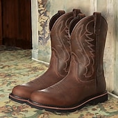 abordables Cowboy y botas occidentales-Hombre Botas Botas cowboy Vintage Clásico Exterior PU Color de árbol grande Marrón Invierno