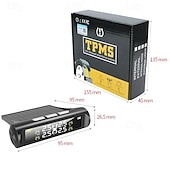 abordables Equipamiento y herramientas para el coche-Monitor de presión de neumáticos inalámbrico para automóvil, sistema de monitoreo de presión de neumáticos TPMS para automóvil, pantalla LCD digital con energía solar, alarma de seguridad para