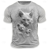 economico Magliette con stampa animale-Per uomo Gatto maglietta Manica corta maglietta Stampa 3D Girocollo Camicia Di tendenza Athleisure Strada Sportivo Grigio chiaro Estate Primavera Abbigliamento S M L XL XXL XXXL