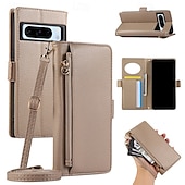 abordables Coques autres téléphones-téléphone Coque Pour Pixel 9 Pro Pixel 9 Pro XL Pixel 8 Pro Pixel 8 Pixel 7 Pixel 7 Pro Pixel 6 Pixel 6 Pro Coque Arriere Avec Support fermeture Éclair avec lanière Rétro TPU faux cuir