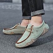 cheap Men&#039;s Slip-ons &amp; Loafers-Men&#039;s Green Casual Faux Leather Loafers with Brown Accents and Hand-Stitched Detailing – Lightweight Slip-On Moccasin Shoes for Outdoor and Everyday Wear
