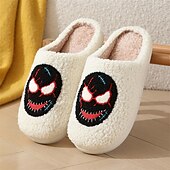 abordables Accueil Pantoufles-pantoufles d&#039;intérieur pour Halloween, pantoufles en coton avec motif de masque de dessin animé pour femmes, chaussures d&#039;hiver confortables pour la maison